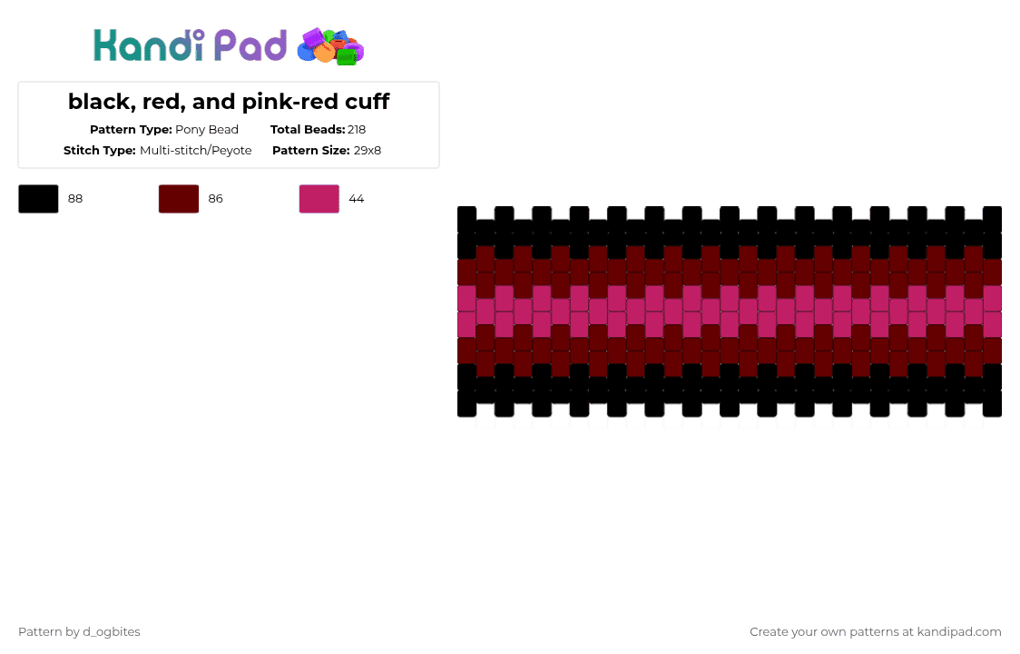 black, red, and pink-red cuff - Pony Bead Pattern by d_ogbites on Kandi Pad - brown,pink,red,black,cuff