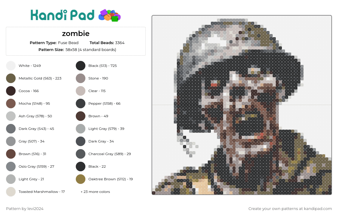 zombie - Fuse Bead Pattern by levi2024 on Kandi Pad - zombie,soldier,call of duty,horror,scary,gross,eerie,fantasy,grayscale,thriller