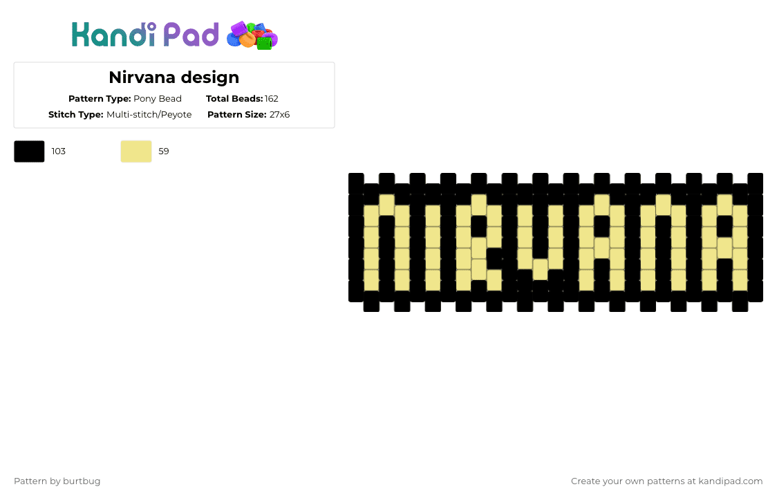 Nirvana design - Pony Bead Pattern by burtbug on Kandi Pad - black,yellow,nirvana,music