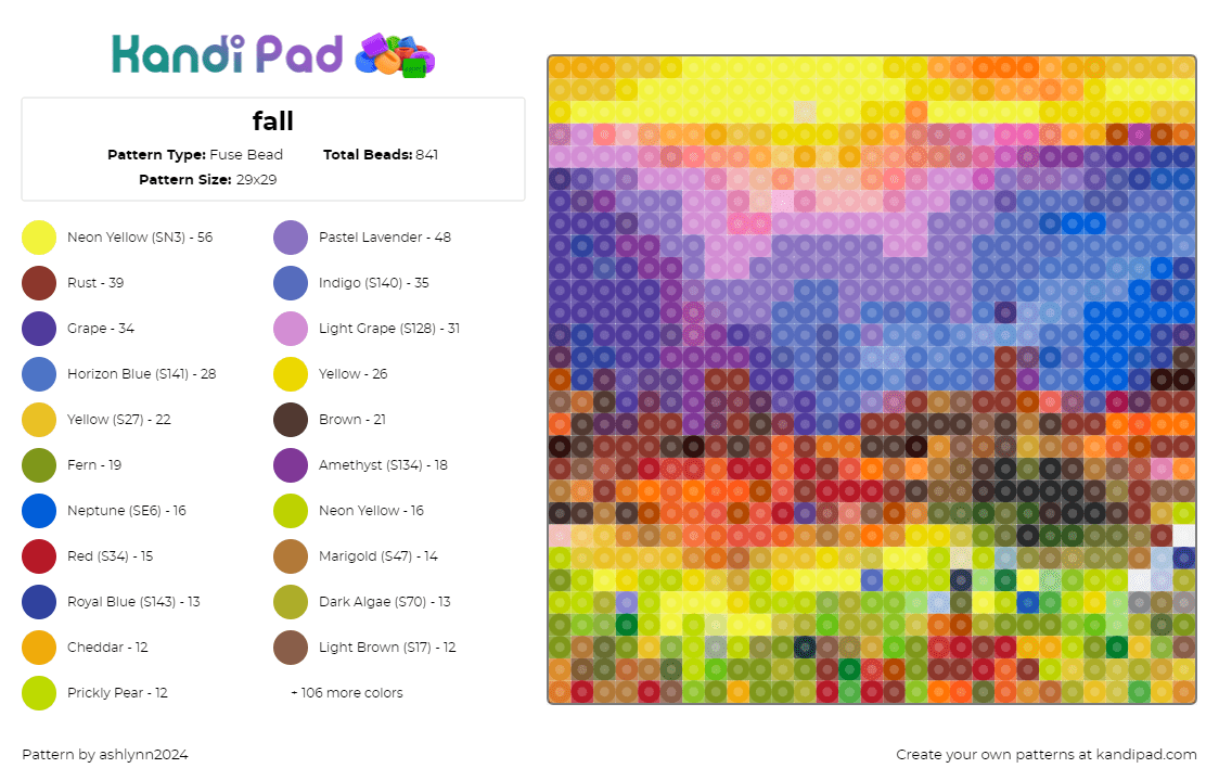 fall - Fuse Bead Pattern by ashlynn2024 on Kandi Pad - autumn,fall,sunset,nature,landscape,colorful,blue,orange,yellow