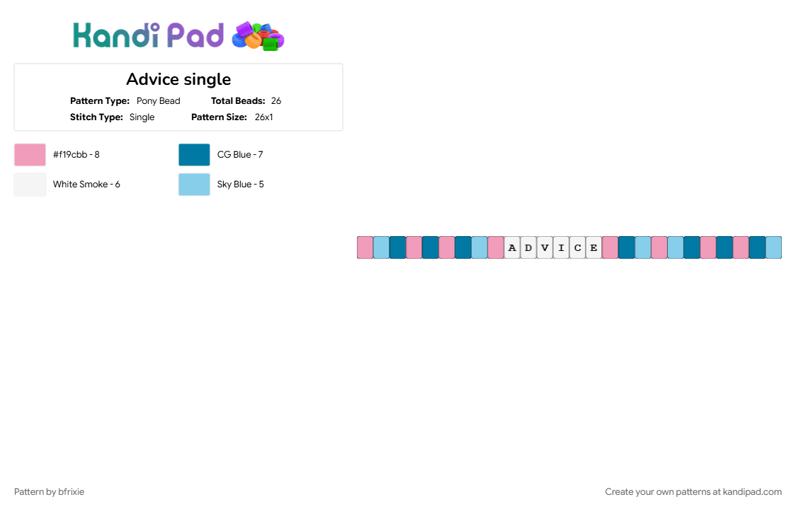 Advice single - Pony Bead Pattern by bfrixie on Kandi Pad - blue, pink