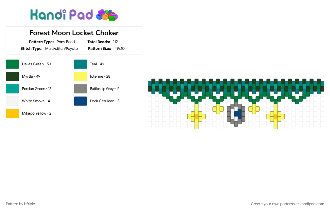Forest Moon Locket Choker - Pony Bead Pattern by bfrixie on Kandi Pad - green, teal, yellow