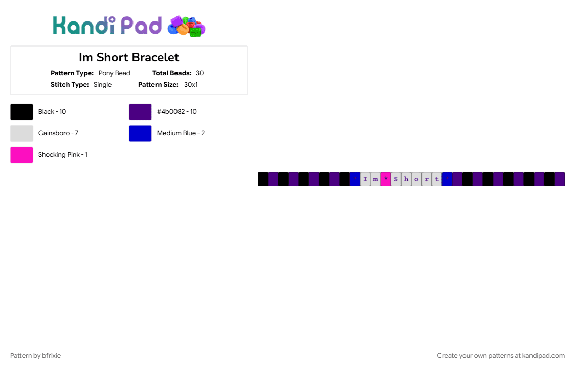 Im Short Bracelet - Pony Bead Pattern by bfrixie on Kandi Pad - purple