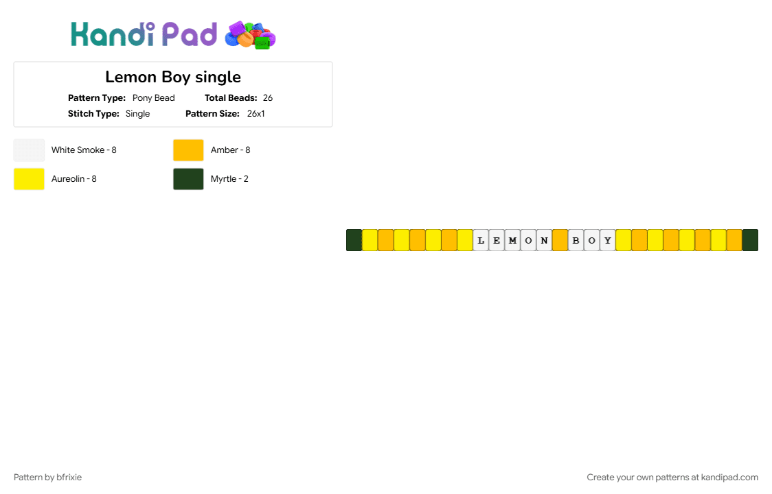 Lemon Boy single - Pony Bead Pattern by bfrixie on Kandi Pad - white, yellow