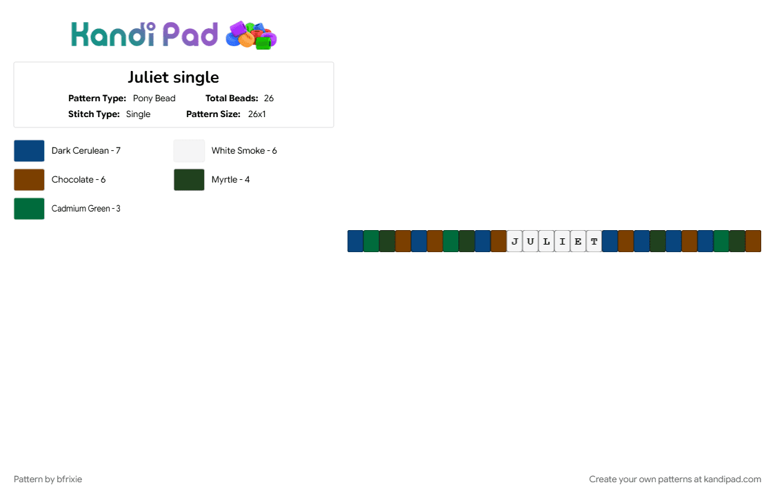 Juliet single - Pony Bead Pattern by bfrixie on Kandi Pad - blue, brown