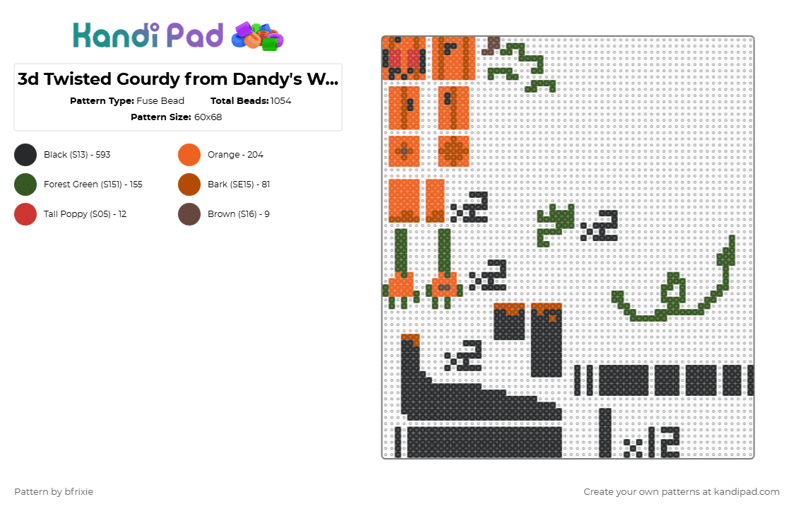 3d Twisted Gourdy from Dandy\'s World!!! - Fuse Bead Pattern by bfrixie on Kandi Pad - black,orange,gold