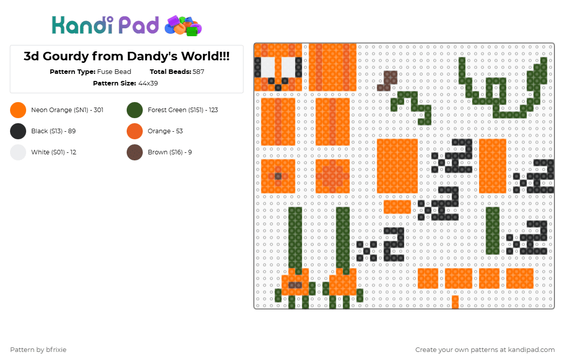 3d Gourdy from Dandy\'s World!!! - Fuse Bead Pattern by bfrixie on Kandi Pad - orange