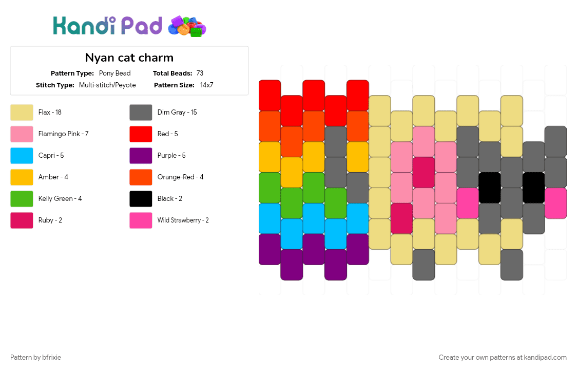 Nyan cat charm - Pony Bead Pattern by bfrixie on Kandi Pad - gray, pink, yellow