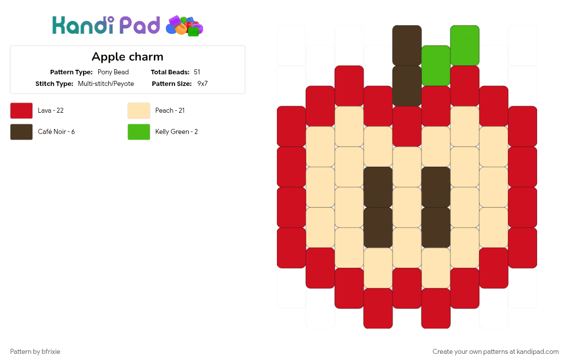 Apple charm - Pony Bead Pattern by bfrixie on Kandi Pad - beige, red