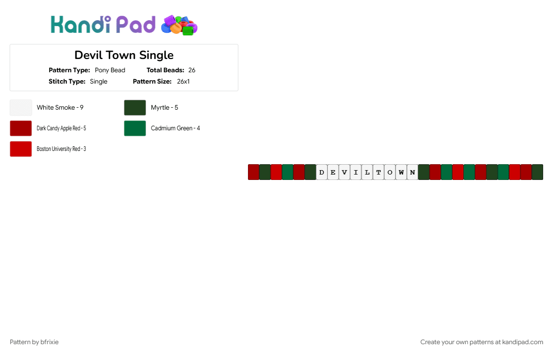 Devil Town Single - Pony Bead Pattern by bfrixie on Kandi Pad - green, red