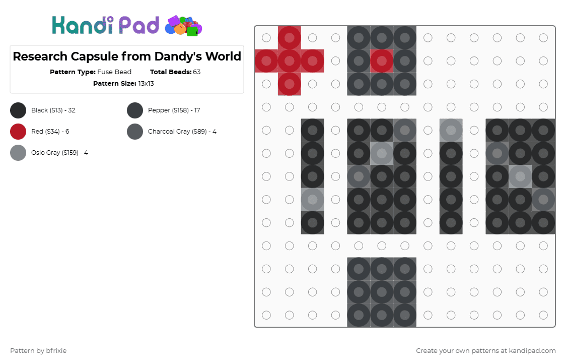Research Capsule from Dandy\'s World - Fuse Bead Pattern by bfrixie on Kandi Pad - black,red,gray