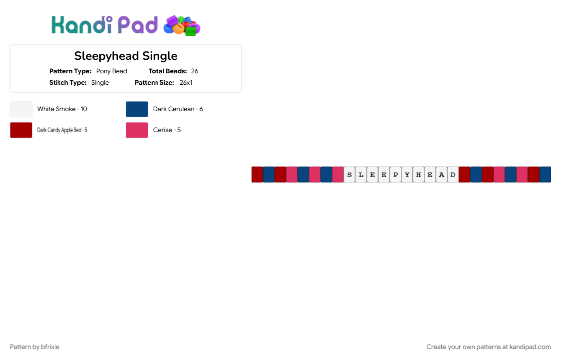 Sleepyhead Single - Pony Bead Pattern by bfrixie on Kandi Pad - blue, red