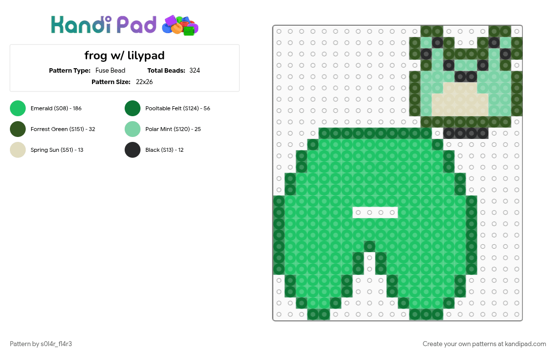 frog w/ lilypad - Fuse Bead Pattern by s0l4r_fl4r3 on Kandi Pad - green