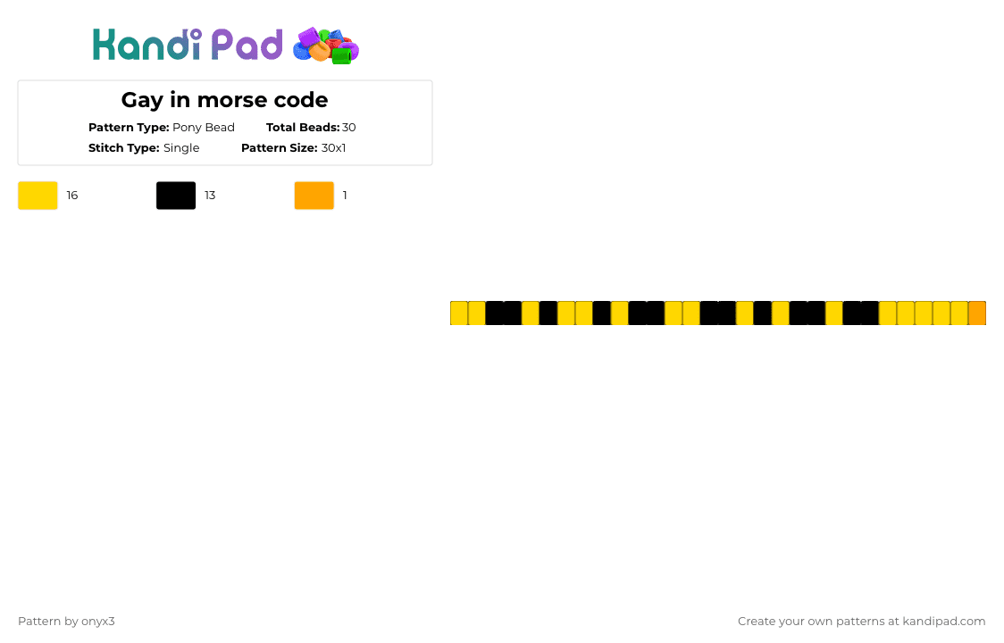 Gay in morse code - Pony Bead Pattern by onyx3 on Kandi Pad - yellow,cotdfate