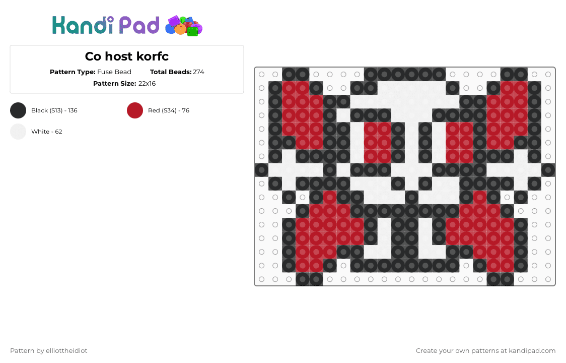 Co host korfc - Fuse Bead Pattern by elliottheidiot on Kandi Pad - red, white
