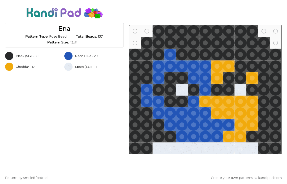 Ena - Fuse Bead Pattern by smcleftfootreal on Kandi Pad - black,blue,orange