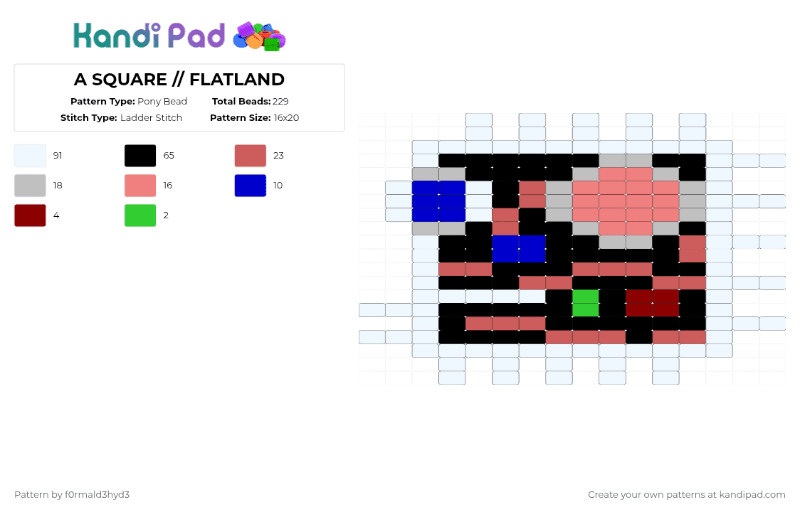 A SQUARE // FLATLAND - Pony Bead Pattern by f0rmald3hyd3 on Kandi Pad - white,beige,red,flatland