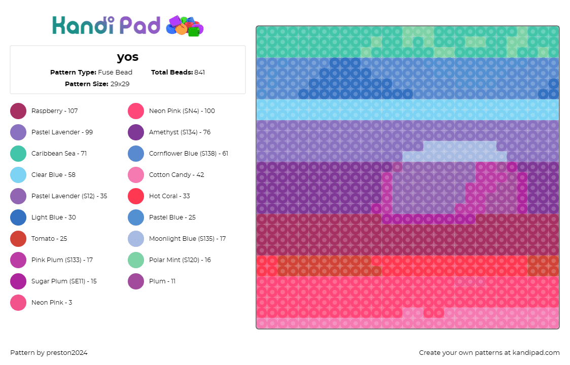 yos - Fuse Bead Pattern by preston2024 on Kandi Pad - panel,colorful,gradient,spectrum,visual feast,pop of color,cheerful,harmonious,v