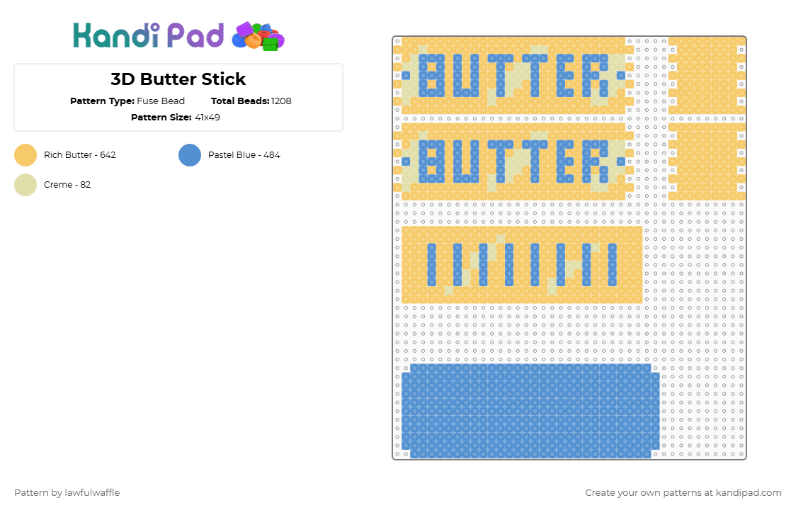 3D Butter Stick - Fuse Bead Pattern by lawfulwaffle on Kandi Pad - yellow,light blue
