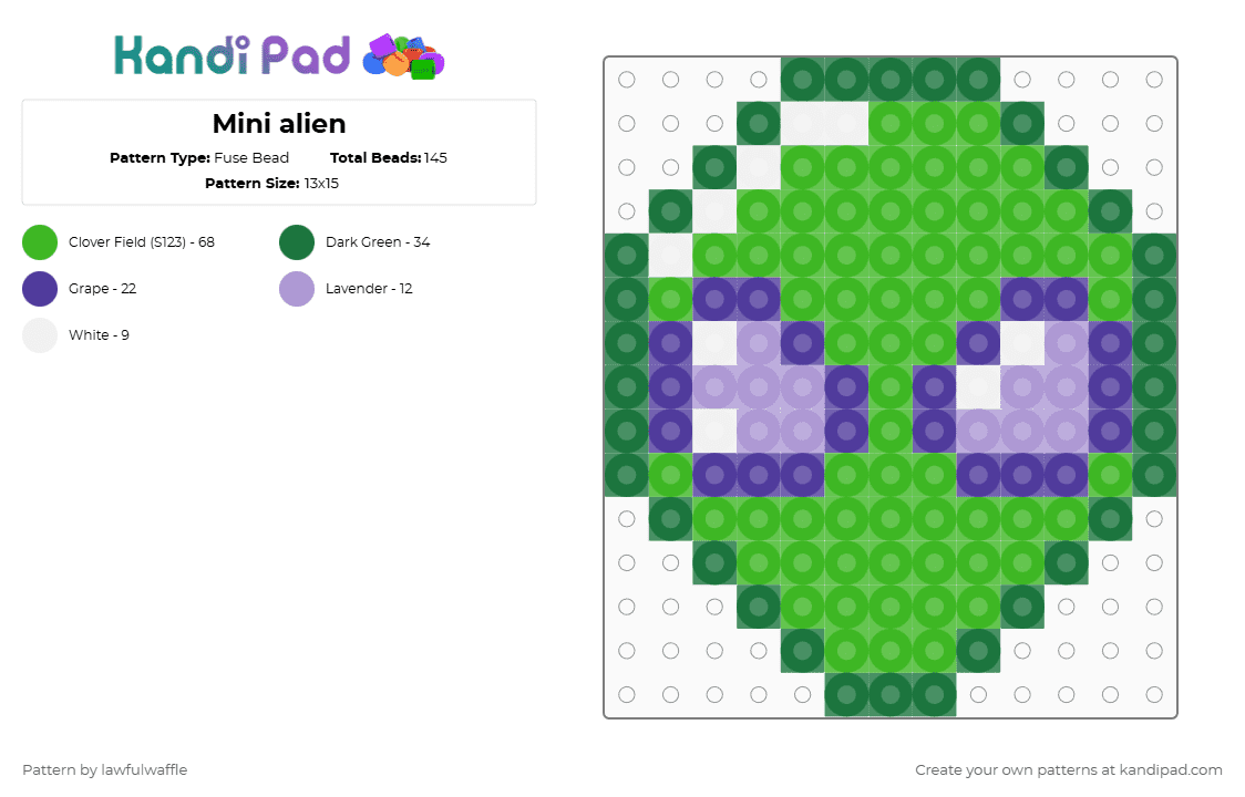 Mini alien - Fuse Bead Pattern by lawfulwaffle on Kandi Pad - green