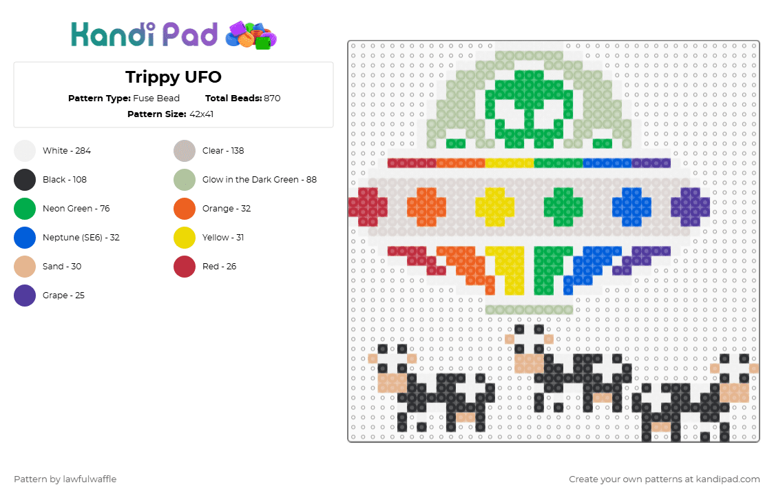 Trippy UFO - Fuse Bead Pattern by lawfulwaffle on Kandi Pad - green,beige