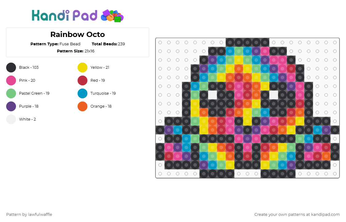 Rainbow Octo - Fuse Bead Pattern by lawfulwaffle on Kandi Pad - black,purple,orange,teal,colorful