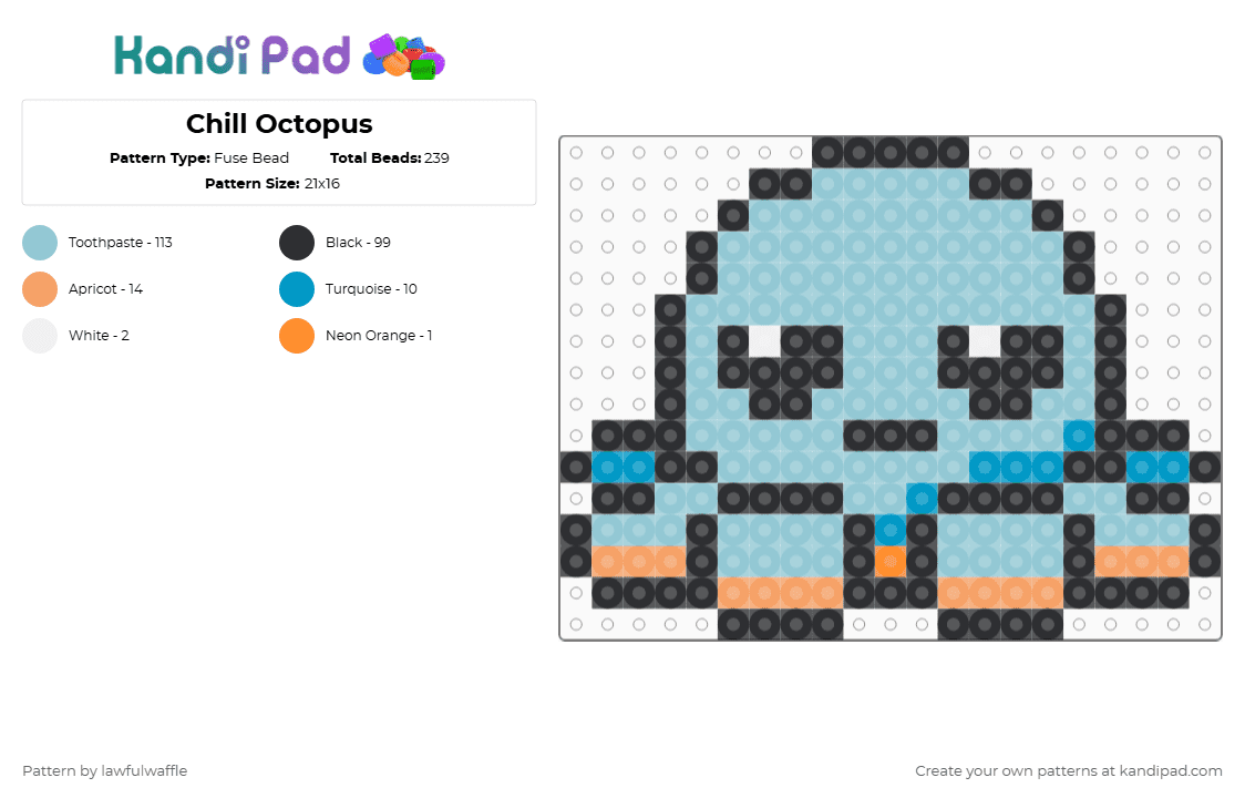 Chill Octopus - Fuse Bead Pattern by lawfulwaffle on Kandi Pad - light blue
