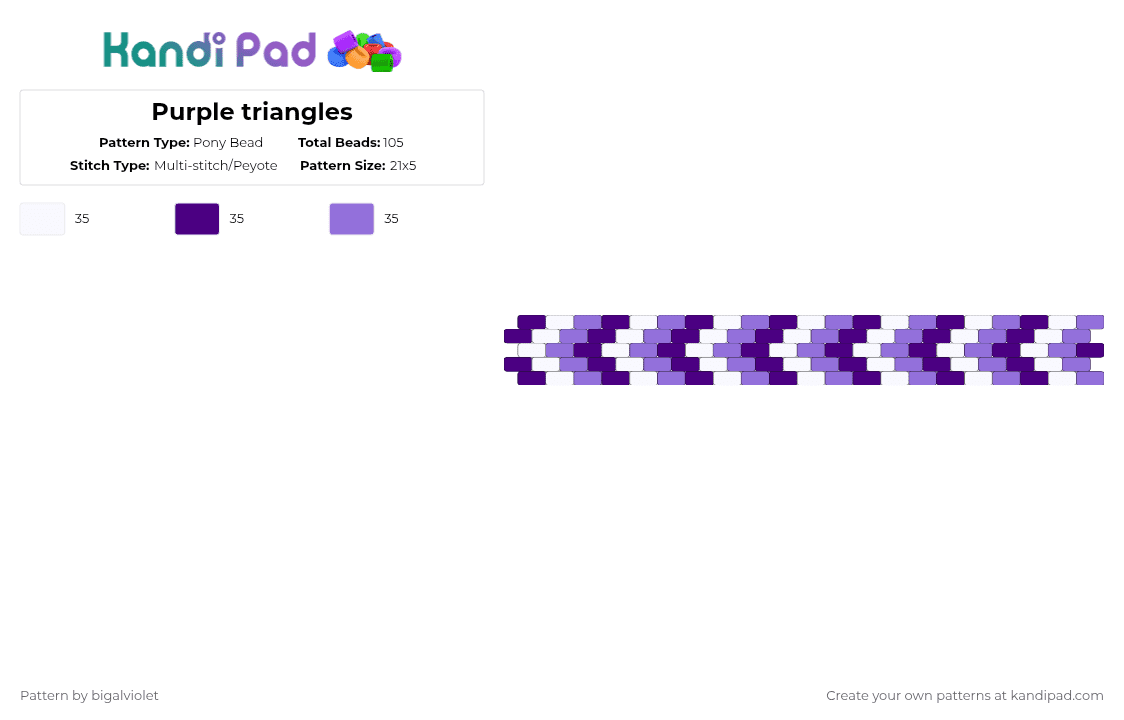 Purple triangles - Pony Bead Pattern by bigalviolet on Kandi Pad - purple, white