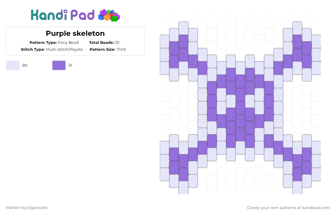 Purple skeleton - Pony Bead Pattern by bigalviolet on Kandi Pad - white,purple