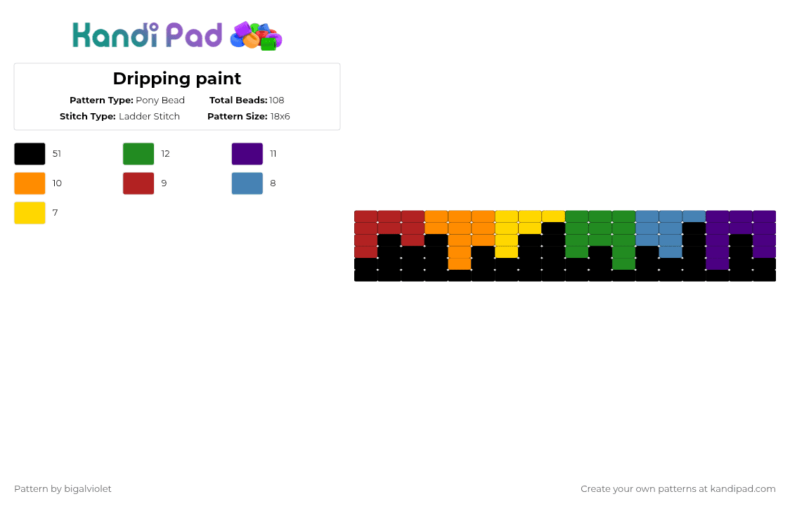 Dripping paint - Pony Bead Pattern by bigalviolet on Kandi Pad - black,orange,purple,colorful