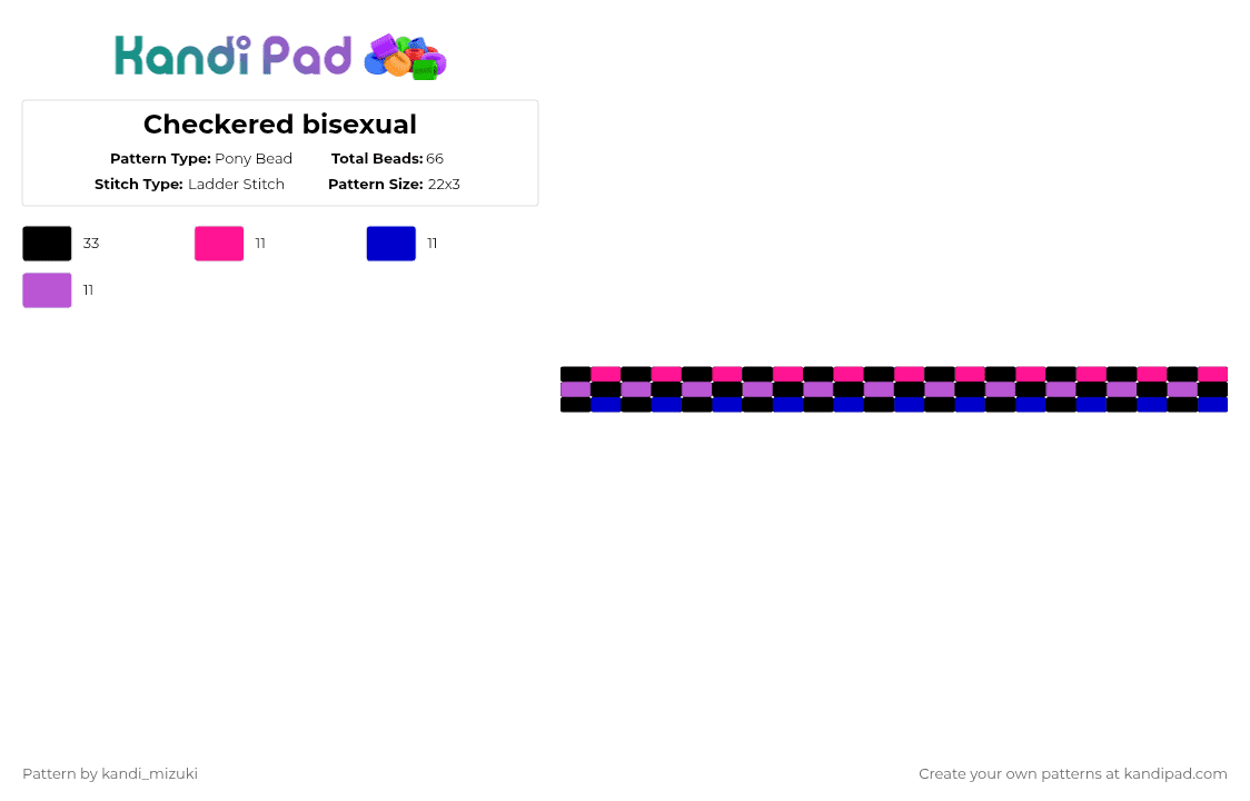 Checkered bisexual - Pony Bead Pattern by kandi_mizuki on Kandi Pad - pink,purple