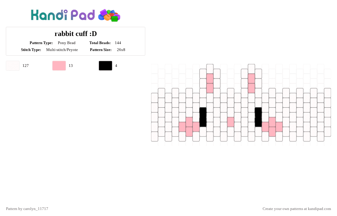 rabbit cuff :D - Pony Bead Pattern by carolyn_11717 on Kandi Pad - white,rabbit,bunny,multistitch