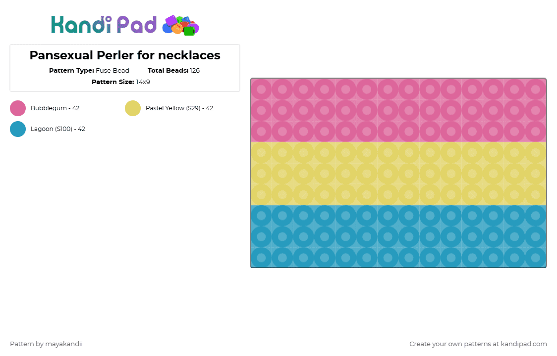 Pansexual Perler for necklaces - Fuse Bead Pattern by mayakandii on Kandi Pad - pink,yellow,light blue