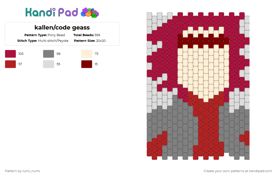 Code Geass Pattern Kallen/code geass Pony Bead Pattern - Kandi Pad | Kandi Patterns, Fuse ...