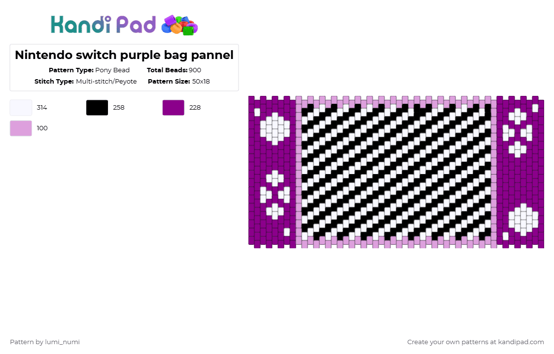 Nintendo switch purple bag pannel - Pony Bead Pattern by lumi_numi on Kandi Pad - pink,white
