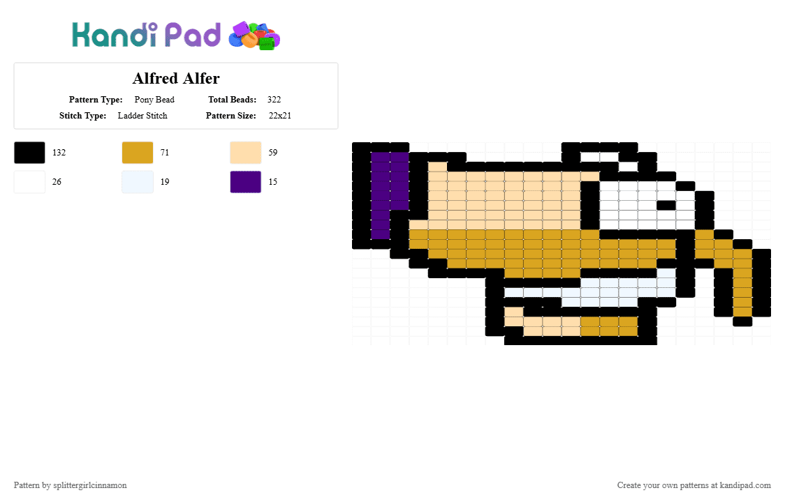 Alfred Alfer - Pony Bead Pattern by splittergirlcinnamon on Kandi Pad - beige, orange