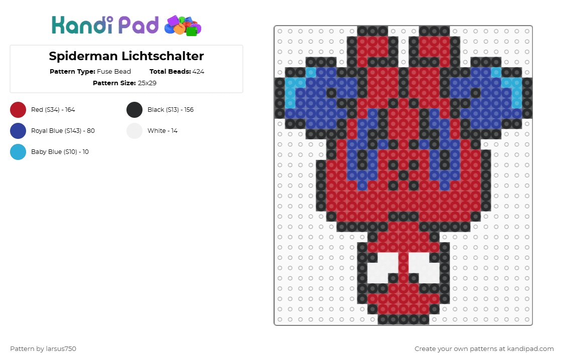 Spiderman Lichtschalter - Fuse Bead Pattern by larsus750 on Kandi Pad - red