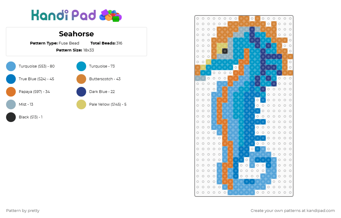 Seahorse - Fuse Bead Pattern by pretty on Kandi Pad - orange,light blue