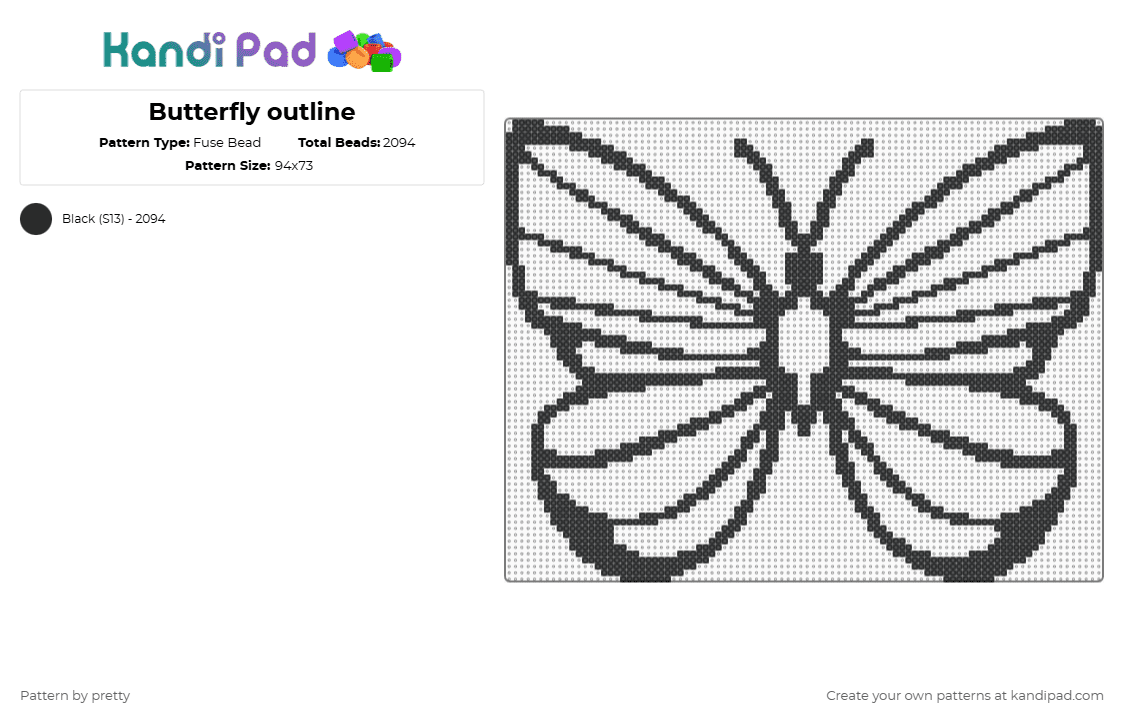 Butterfly outline - Fuse Bead Pattern by pretty on Kandi Pad - black