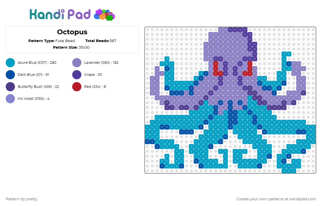 Octopus Padding Octopus Fuse Bead Pattern - Kandi Pad | Kandi Patterns, Fuse Bead ...