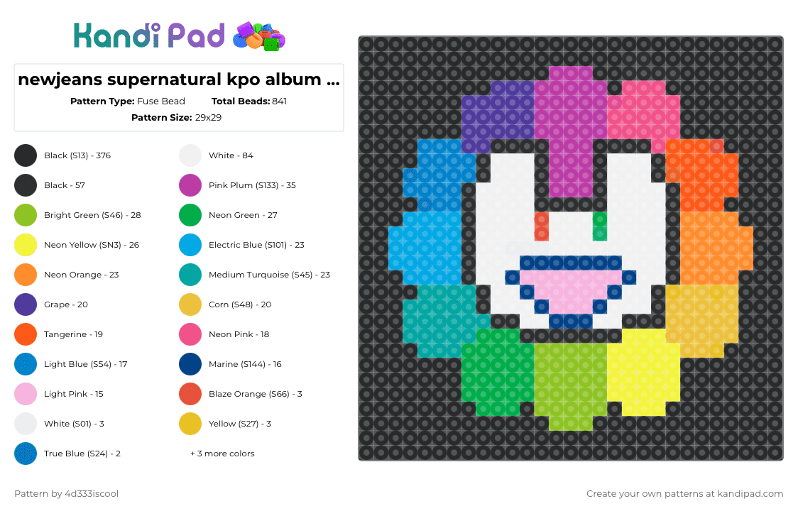 newjeans supernatural kpo album cover - Fuse Bead Pattern by 4d333iscool on Kandi Pad - black,pink,orange,yellow,colorful