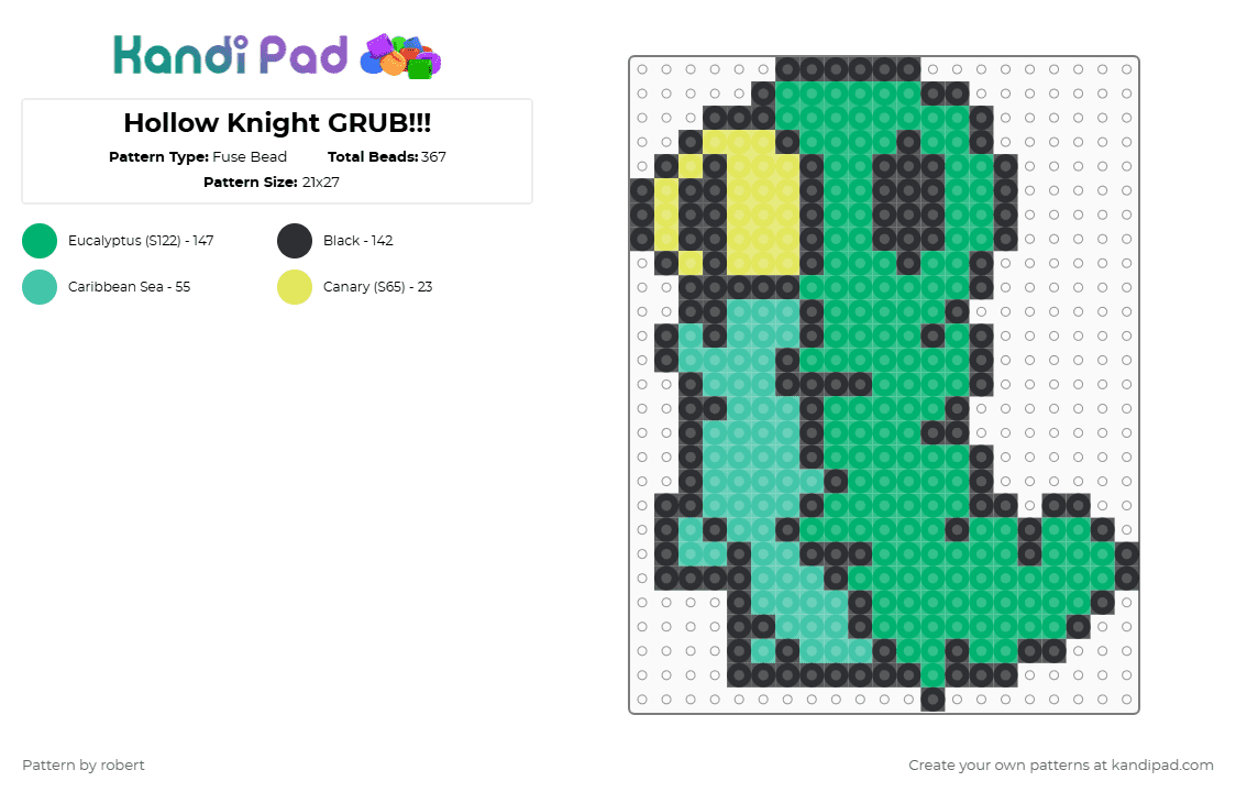 Hollow Knight GRUB!!! - Fuse Bead Pattern by robert on Kandi Pad - green