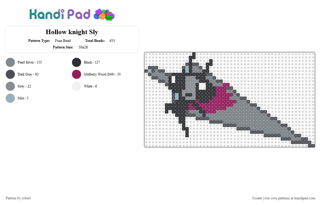 Hollow knight Sly - Fuse Bead Pattern by robert on Kandi Pad - gray