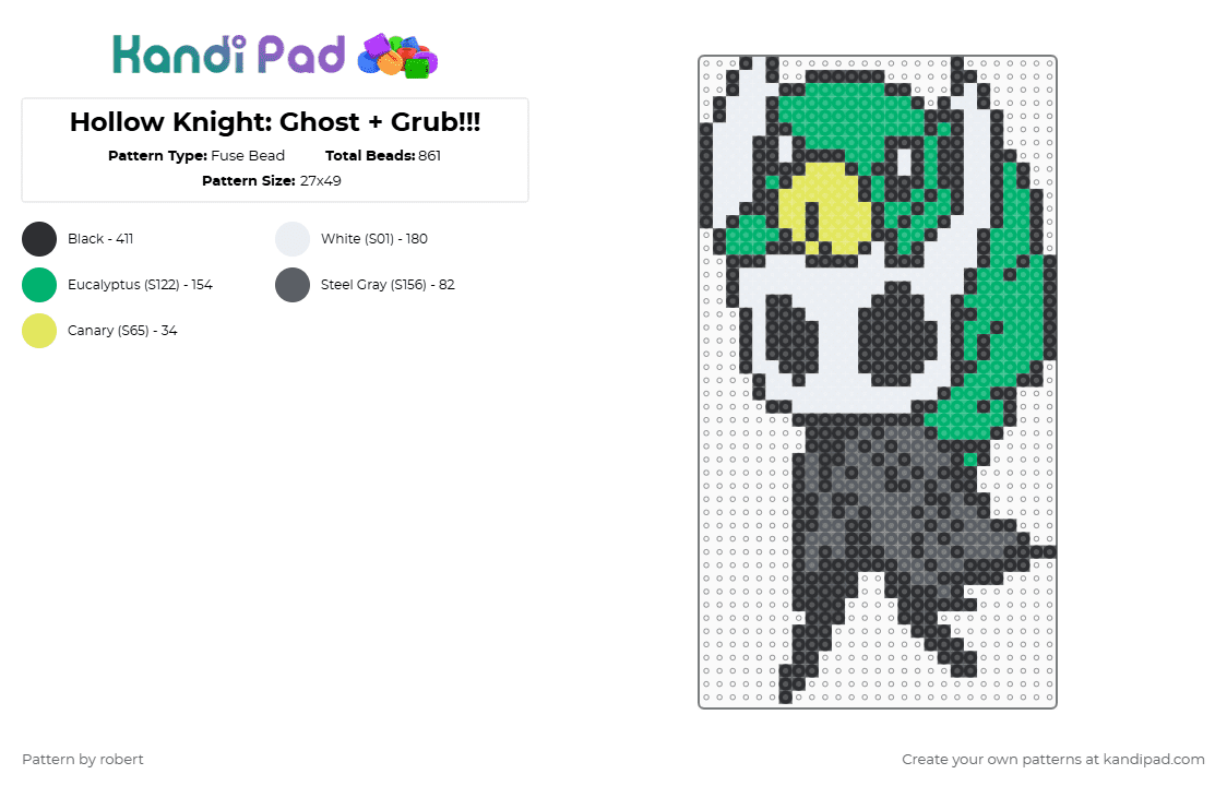 Hollow Knight: Ghost + Grub!!! - Fuse Bead Pattern by robert on Kandi Pad - green