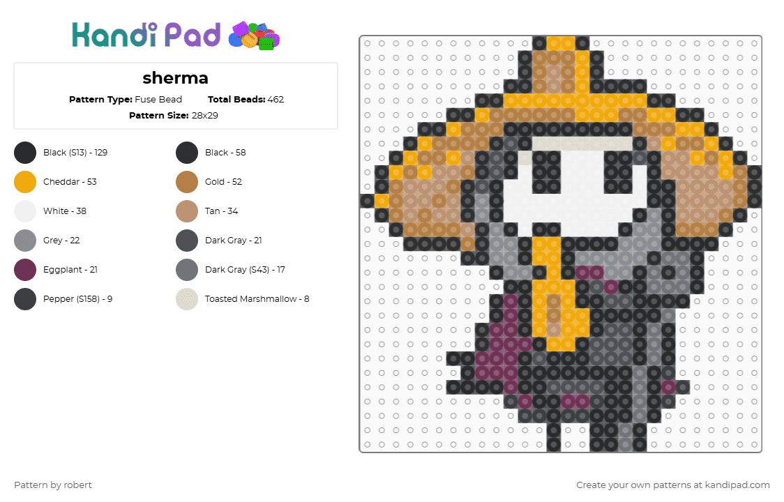 sherma - Fuse Bead Pattern by robert on Kandi Pad - tan,orange,gray
