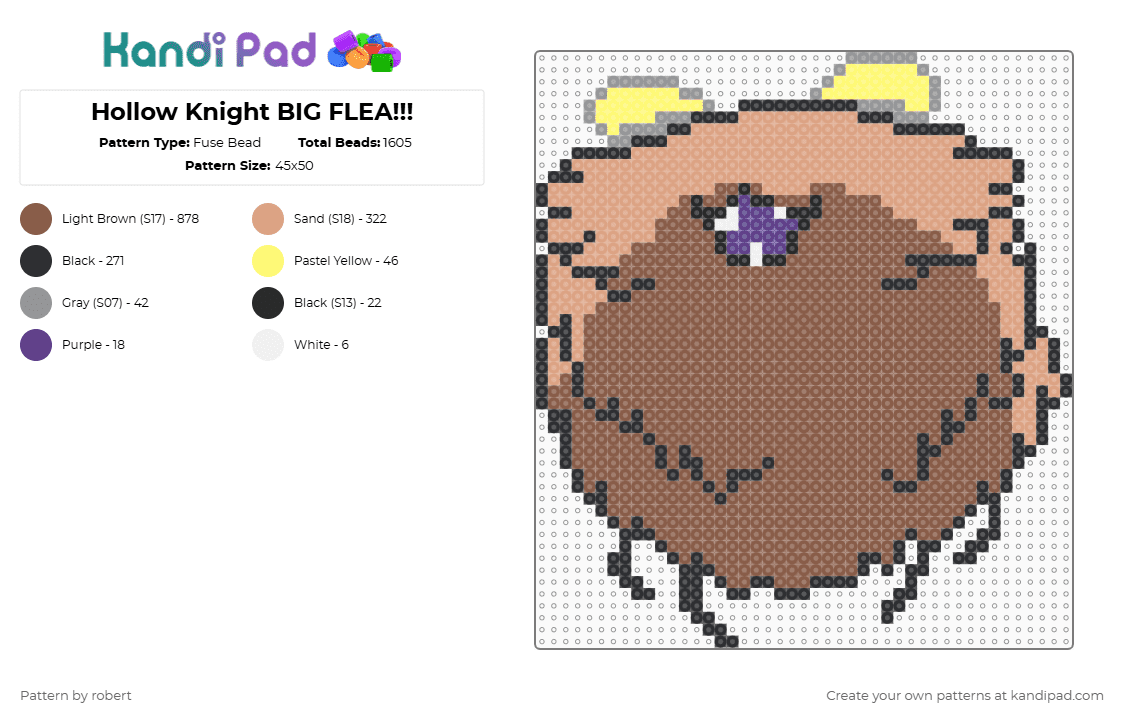 Hollow Knight BIG FLEA!!! - Fuse Bead Pattern by robert on Kandi Pad - beige,tan