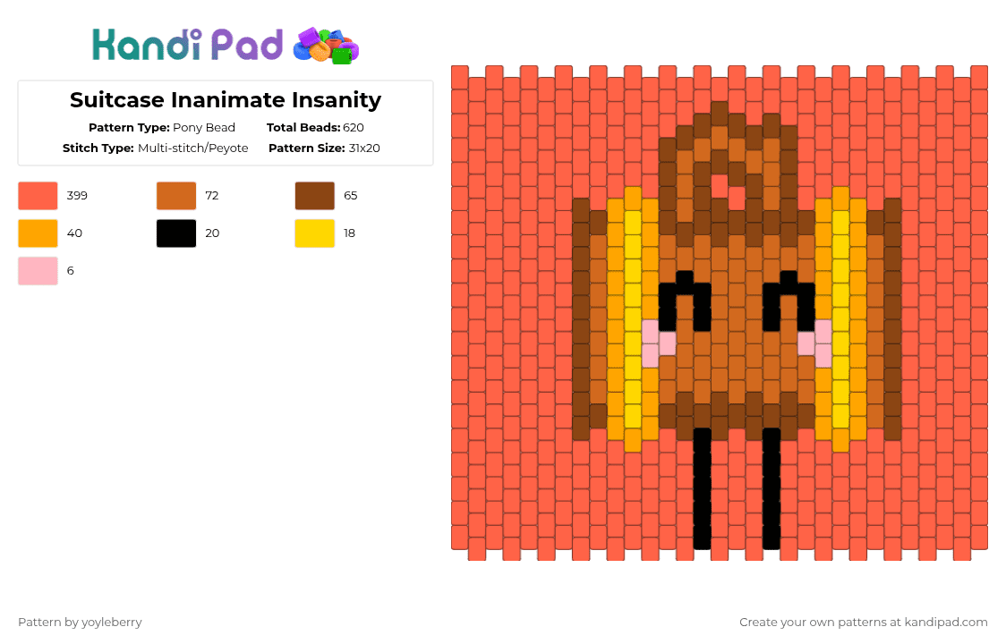 Suitcase Inanimate Insanity - Pony Bead Pattern by yoyleberry on Kandi Pad - red