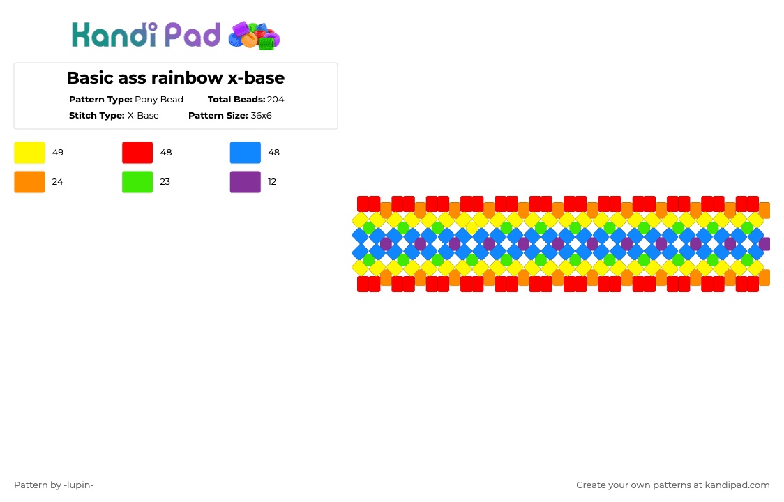 Basic ass rainbow x-base - Pony Bead Pattern by -lupin- on Kandi Pad - red,yellow,blue