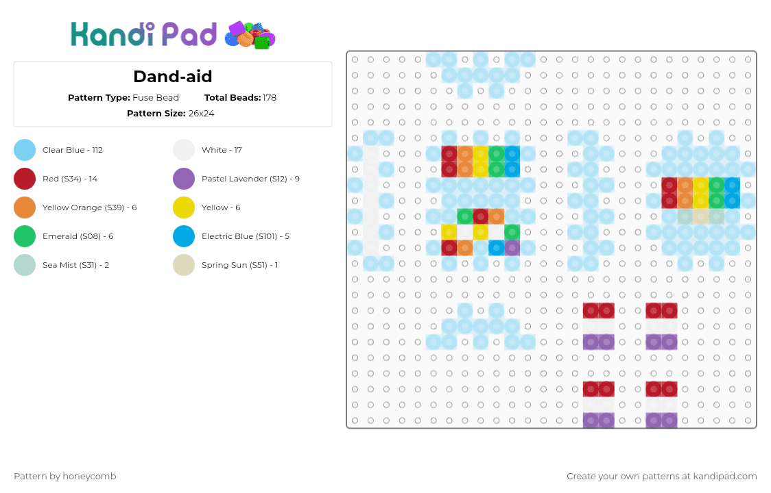 Dand-aid - Fuse Bead Pattern by honeycomb on Kandi Pad - light blue