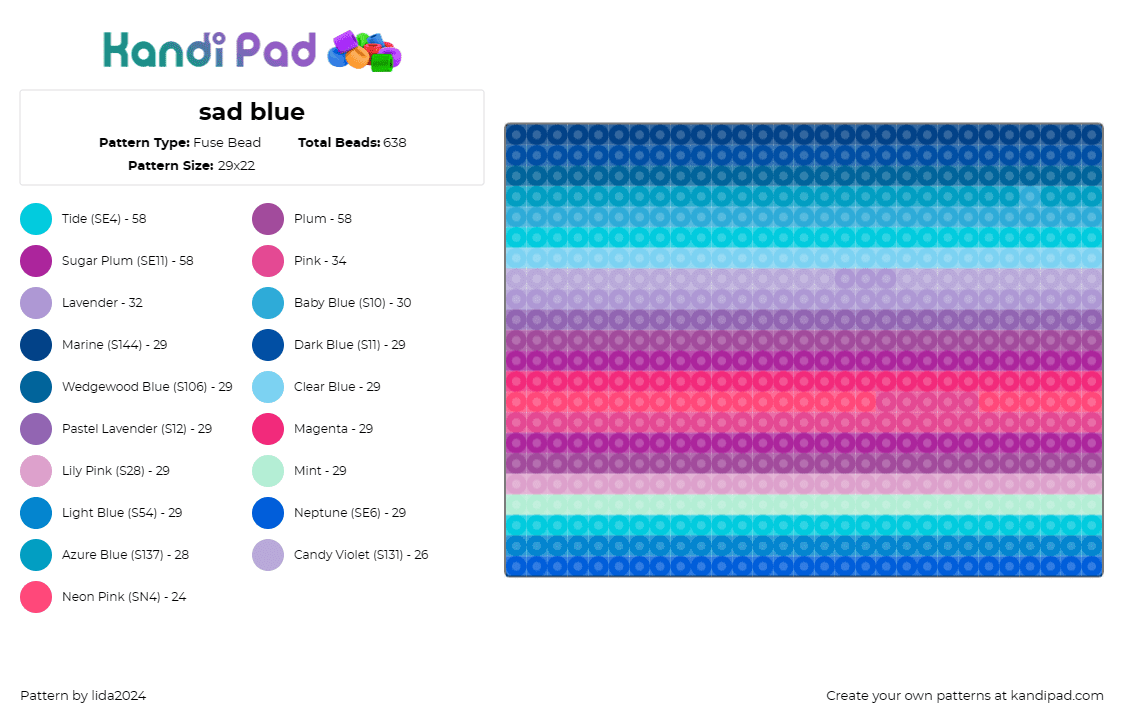 sad blue - Fuse Bead Pattern by lida2024 on Kandi Pad - sad,lines,soothing,gradient,complex emotions,blue